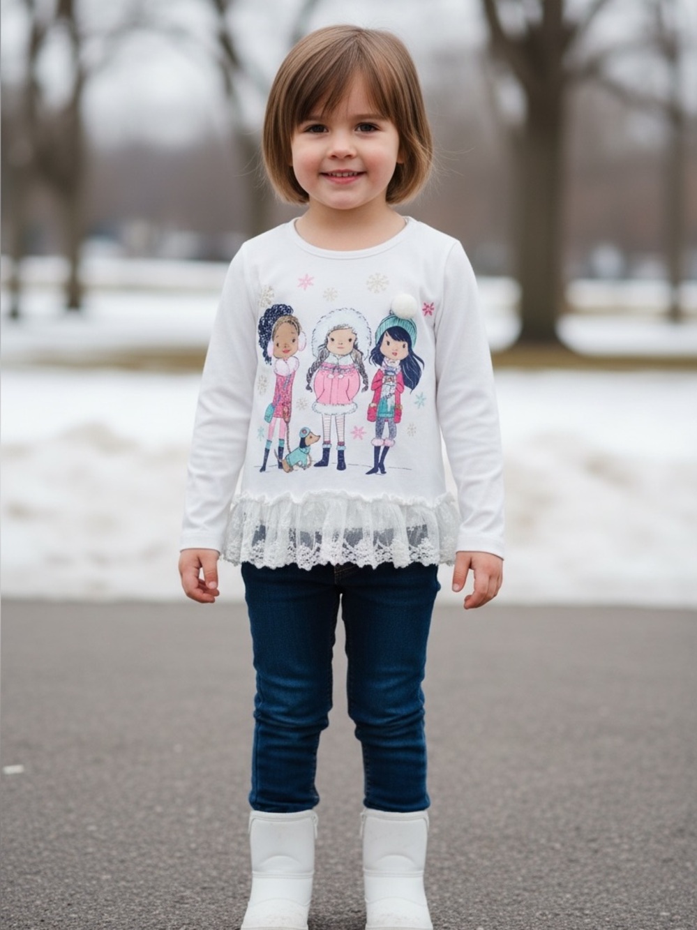 Cynthia Rowley Girls' Winter Graphic Lace Hem Top size 4